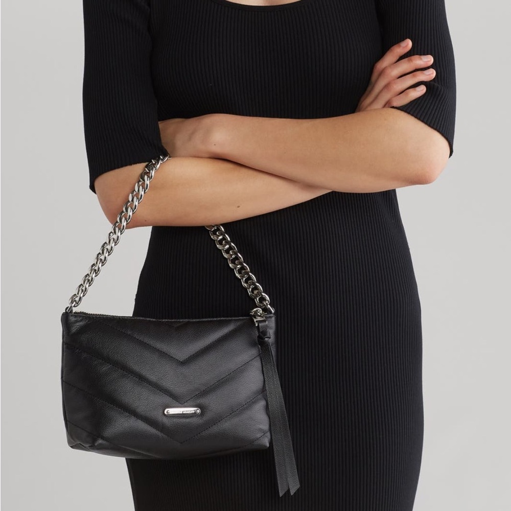 Rebecca Minkoff Edie Black Leather Crossbody Bag Silver Chain - Picture 5 of 5